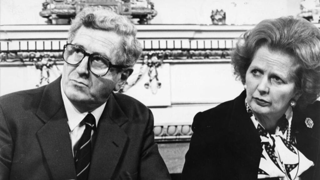 Late British former prime minister Margaret Thatcher with former taoiseach, the late Dr Garret FitzGerald, signing the Anglo-Irish Agreement on November 15th, 1985. Photgraph: Matt Kavanagh/The Irish Times