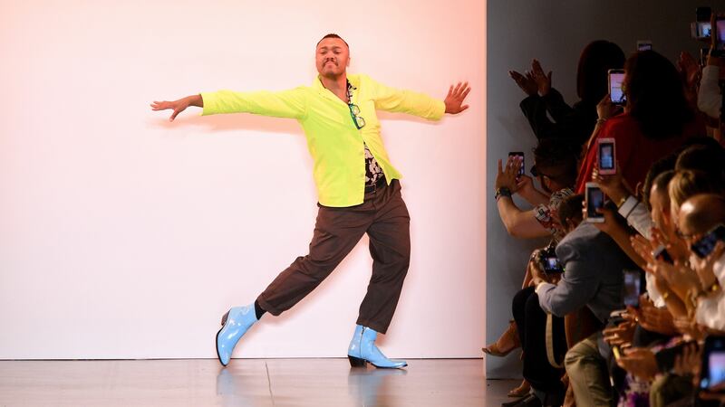 Designer Christopher John Rogers walks the runway during New York Fashion Week, 2019. Photograph:  Dia Dipasupil/Getty Images
