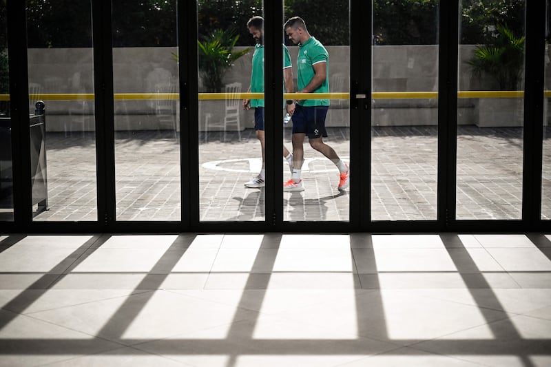 Ireland's head coach Andy Farrell and outhalf Johnny Sexton. Photograph: Julien de Rosa/AFP via Getty