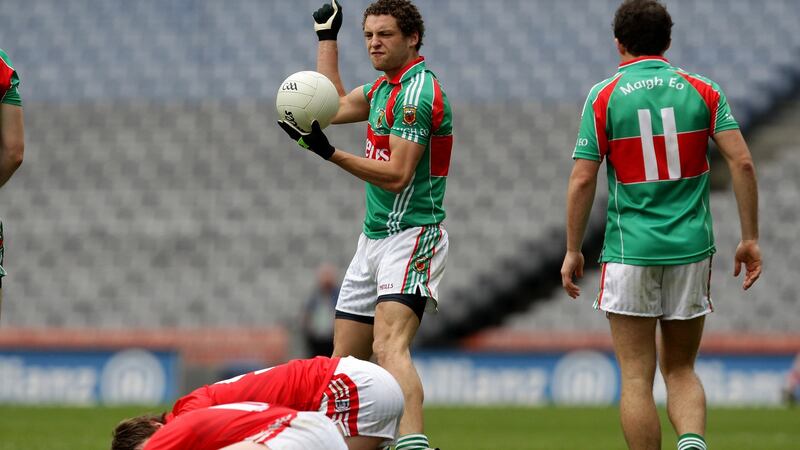 Tom Parsons in his first coming as a Mayo footballer facing Cork in the 2010 Allianz League final. Photograph: Cathal Noonan/Inpho