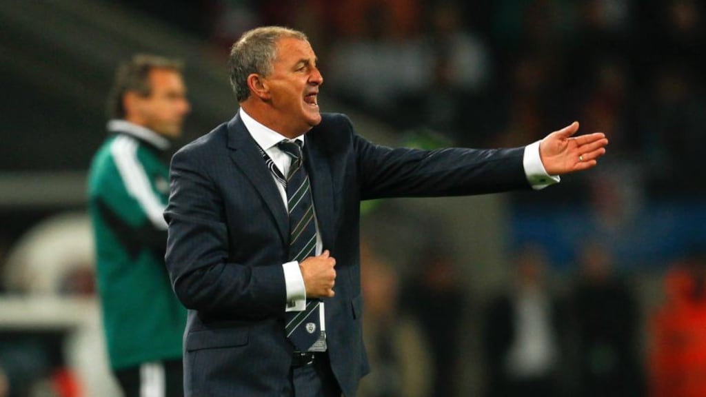 Ireland’s caretaker coach Noel King during the 3-0 defeat to Germany in Cologne. Photograph: Ina Fassbender/Reuters