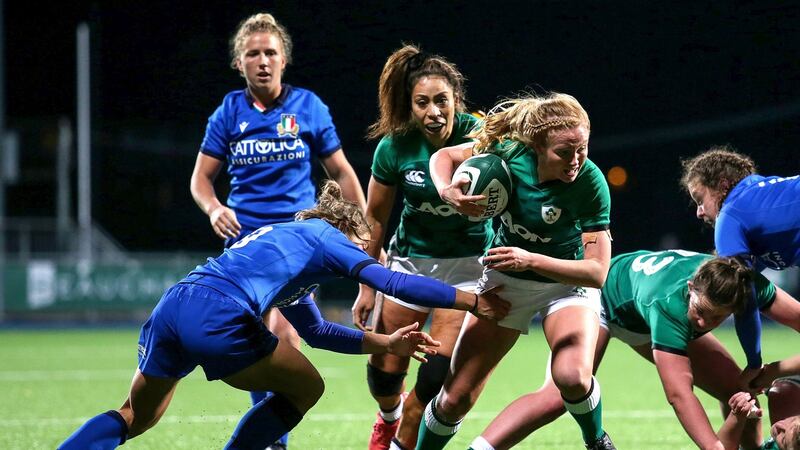 Ireland’s Kathryn Dane runs at the Italian defence during the Women’s Six Nations Championship at Donnybrook in October. Photograph: Laszlo Geczo/Inpho