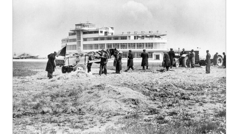 Saving the hay near the Dublin Airport viewing area, about 1945