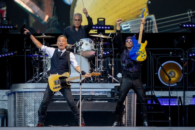 Bruce Springsteen and Steven Van Zandt on stage at Croke PArk. Photograph: Tom Honan for The Irish Times