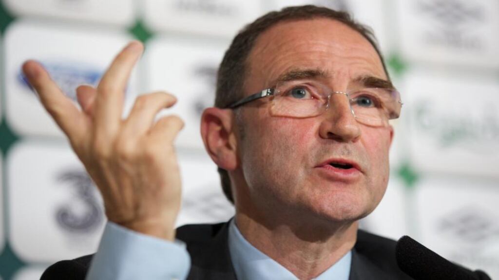 Republic of Ireland manager Martin O’Neill speaks during a press conference at the Gibson Hotel. Photograph: Patrick Bolger/Getty Images