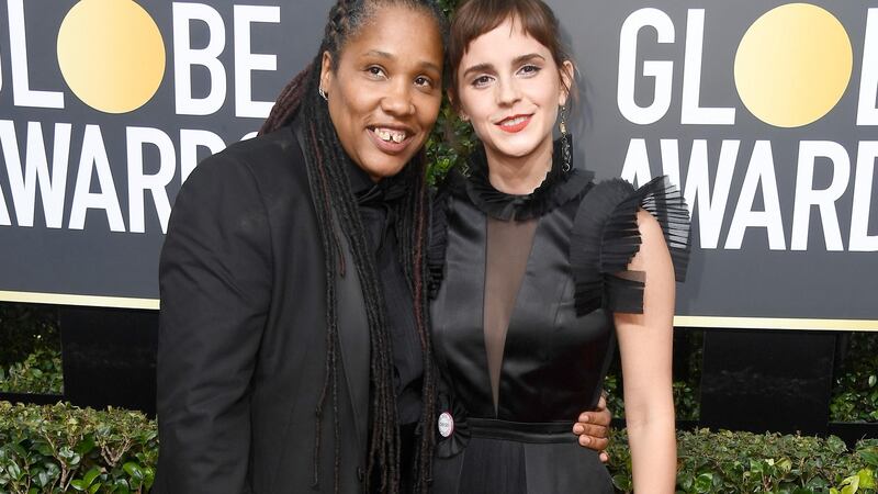 Imkaan Executive Director Marai Larasi (left) and actor Emma Watson attend the ceremony. Photograph: Frazer Harrison/Getty Images