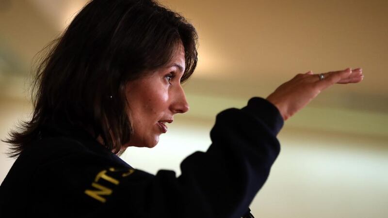 National Transportation Safety Board (NTSB) chairwoman Deborah Hersman speaks during a news conference in South San Francisco yesterday. Photograph: Justin Sullivan/Getty Images