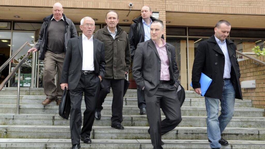 Union officials leaving the offices of the Labour Relations Commission last week. Photograph: Dave Meehan