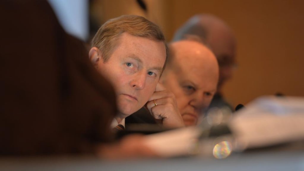 Taoiseach Enda Kenny (left) at the launch of the Fine Gael local election campaign in Dublin. Their election manifesto promises the party’s councillors will support selling “social housing to tenants at an attractive discount”, the level of which will be decided by councils, Mr Kenny said. Photograph: Alan Betson