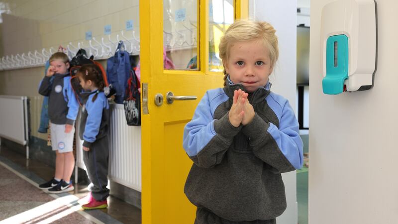 Ella at her new school, Gaelscoil Eoin. Photograph: The Irish Times