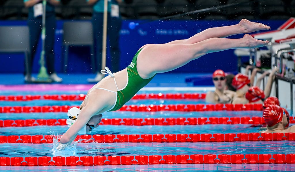 Ireland's Ellen Keane during a training session at the Paris La Défense Arena in advance of the Paralympic Games in Paris, France. Photograph: Ramsey Cardy/Sportsfile