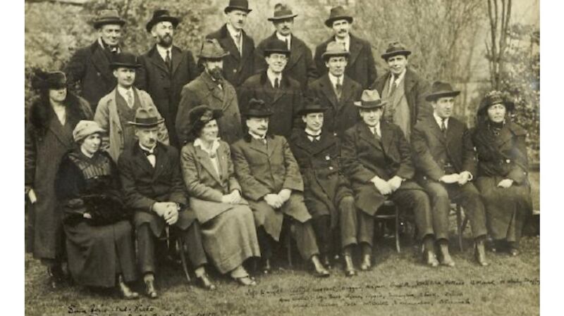 The photograph is the one that appears in most reports of the pact meeting. Within three months, Arthur Griffith, Harry Boland and Michael Collins would be dead - the last two on opposing sides in the Civil War to come