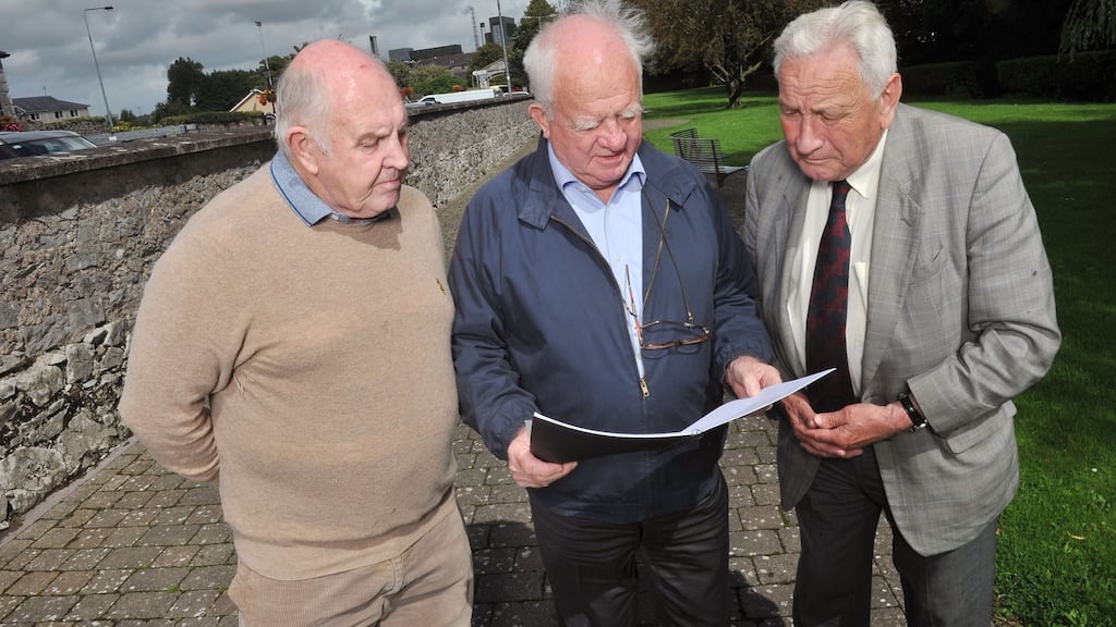 Bill Murphy, Tom Walsh and Edward Hanlon  at the proposed site for a first World War memorial in Midleton, Co Cork. Photograph: Daragh McSweeney/Provision