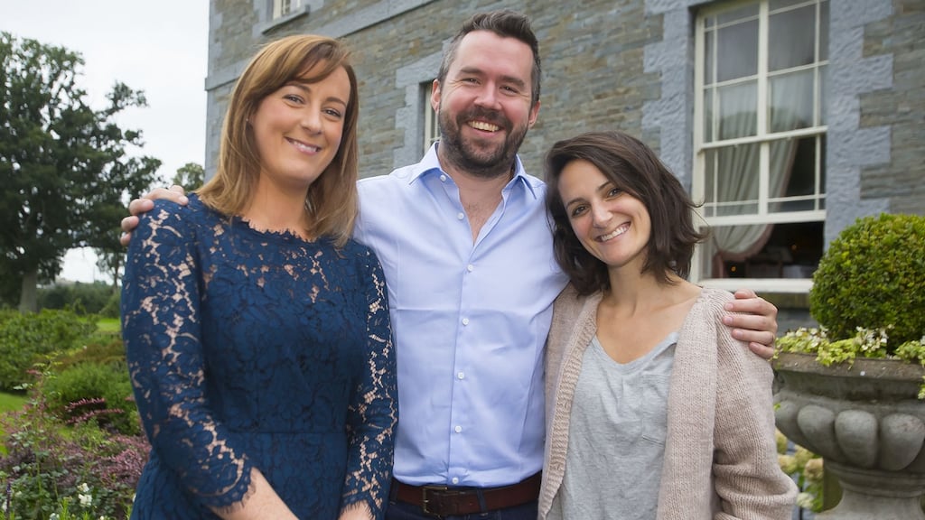 Sinead Hennessy, left, Fáilte Ireland food tourism officer, with US filmmakers Daniel Klein and Mirra Fine of The Perrennial Plate, at Food Connect in Slane. Photograph: Patrick Browne