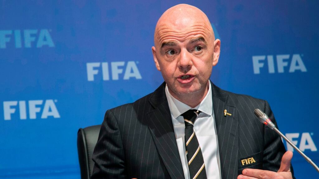 Fifa president Gianni Infantino during a press conference on Friday, after a Fifa council meeting in Kigali. Photograph: Cyril Ndegeya/AFP/Getty Images