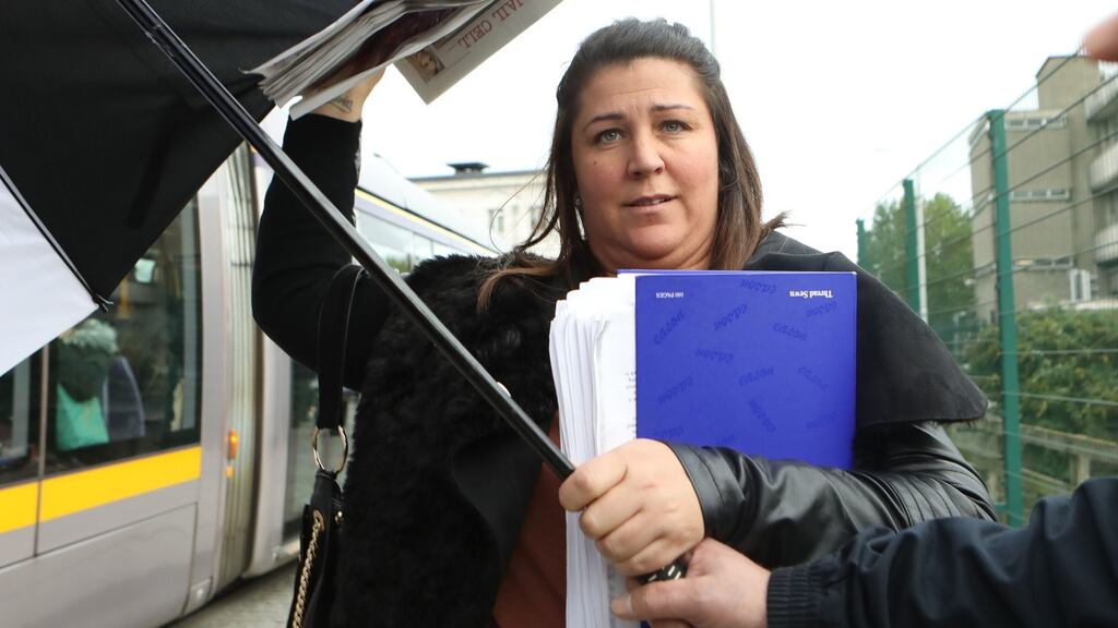 Anne Marie Fagan, formerly of Kildare Park, Crumlin, Dublin but currently living in Drimnagh, after the opening day of a High Court action for damages. Photograph: Collins Courts