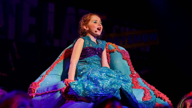 Eva McMahon sings during the opening sequence of the Late Late Toy Show. Photograph: Andres Poveda