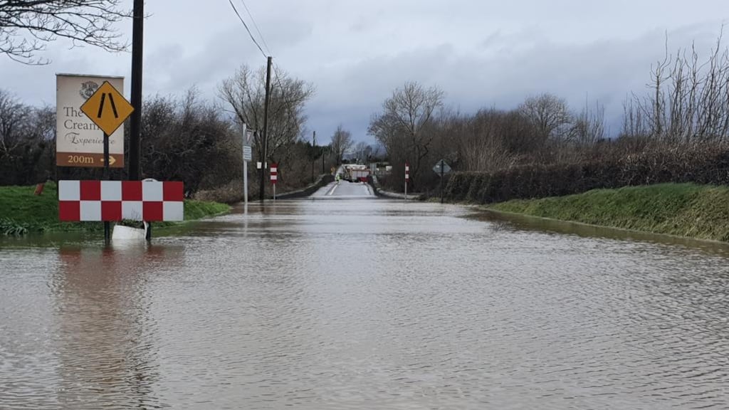 The R563 at Listry Bridge remained closed on Wednesday morning. Photograph: Kerry County Council