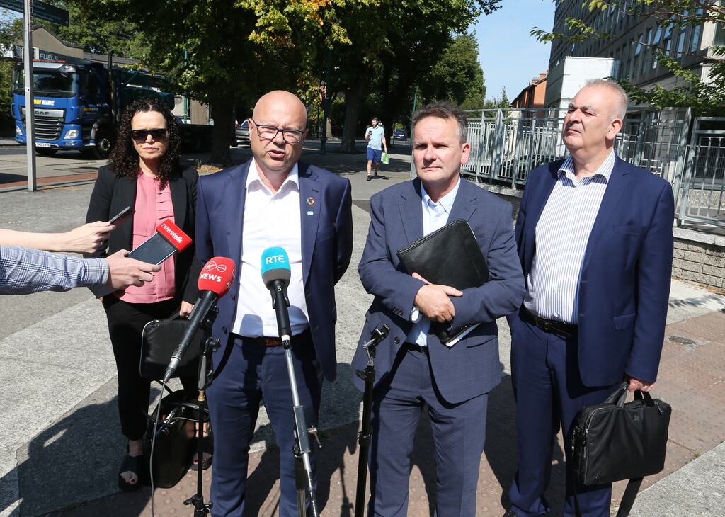Members of the Ictu's  public services committee Phil Ní Sheaghdha, INMO general secretary; Fórsa general secretary Kevin Callinan;  INTO general secretary John Boyle; and  Siptu deputy general secretary John King. Photograph: Sasko Lazarov/RollingNews.ie