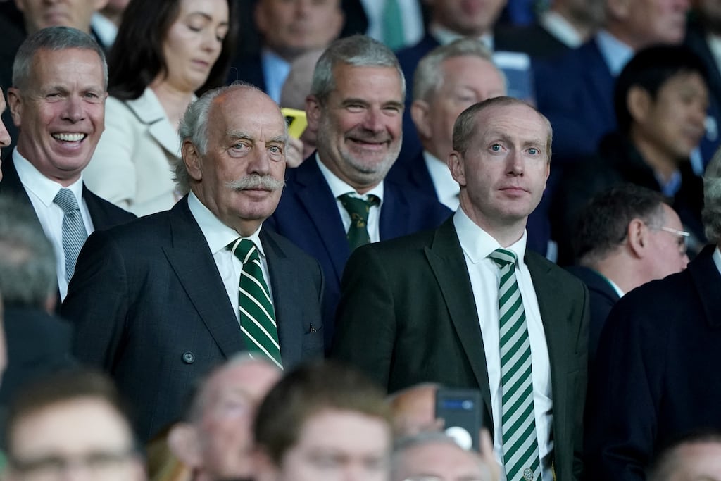 Celtic's major shareholder, Irish businessman Dermot Desmond, left, and the club's chief executive, Michael Nicholson. Photograph: PA Wire/PA Images