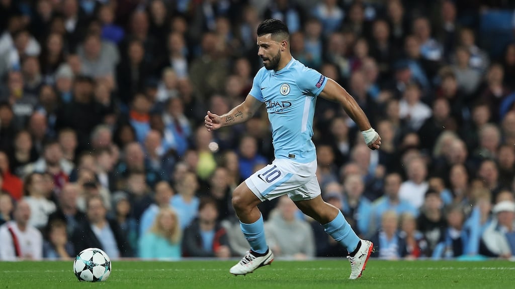 Sergio Aguero in action against Shakhtar Donetsk on Wednesday. Photograph: Matthew Lewis/Getty Images