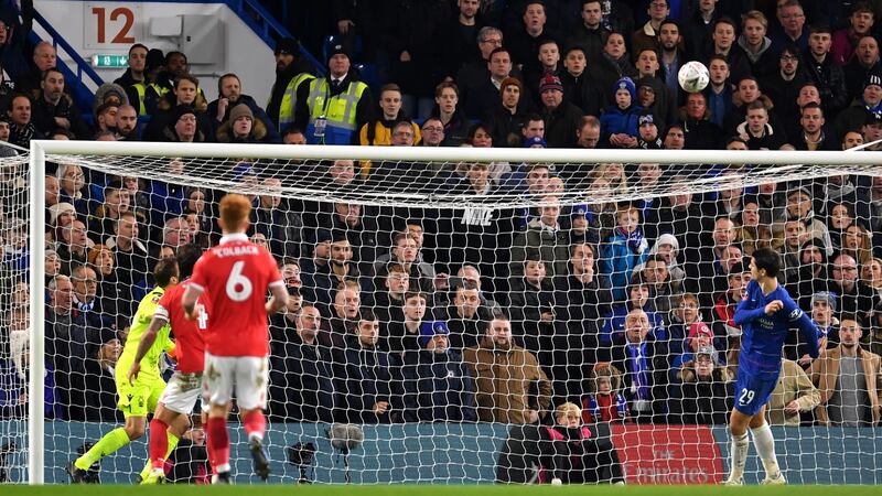Morata shoots over the bar of an open goal from six yards out. Photo: Justin Setterfield/Getty Images