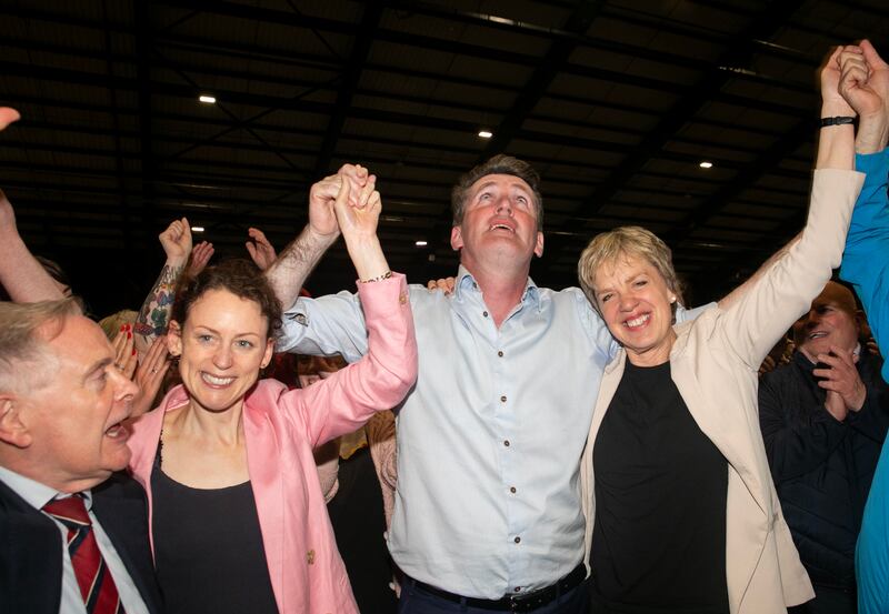 Labour's Aodhán Ó Ríordáin celebrates after being elected MEP for the Dublin constituency at the RDS count centre in Dublin on Tuesday. Photograph: Gareth Chaney/PA Wire