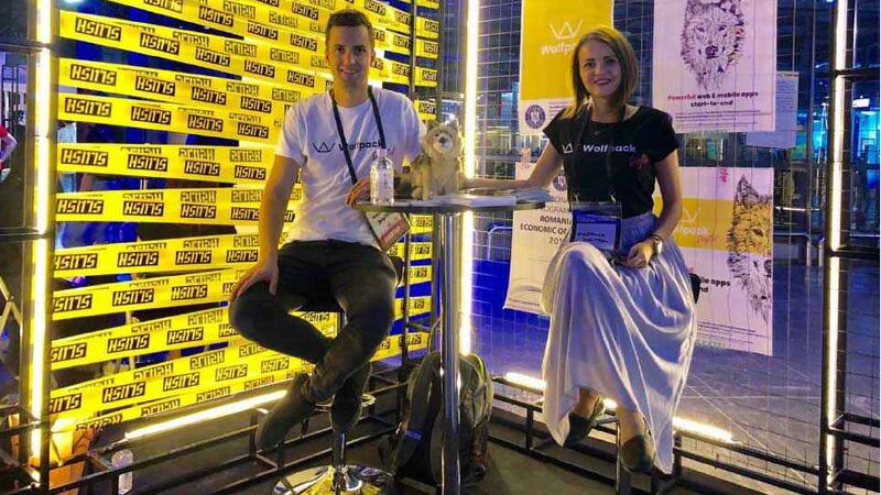 Gina and Adrian Florian (Wolfpack Digital CTO) at Slush Shanghai, right before the pandemic. They’ve been leading the company together since 2018