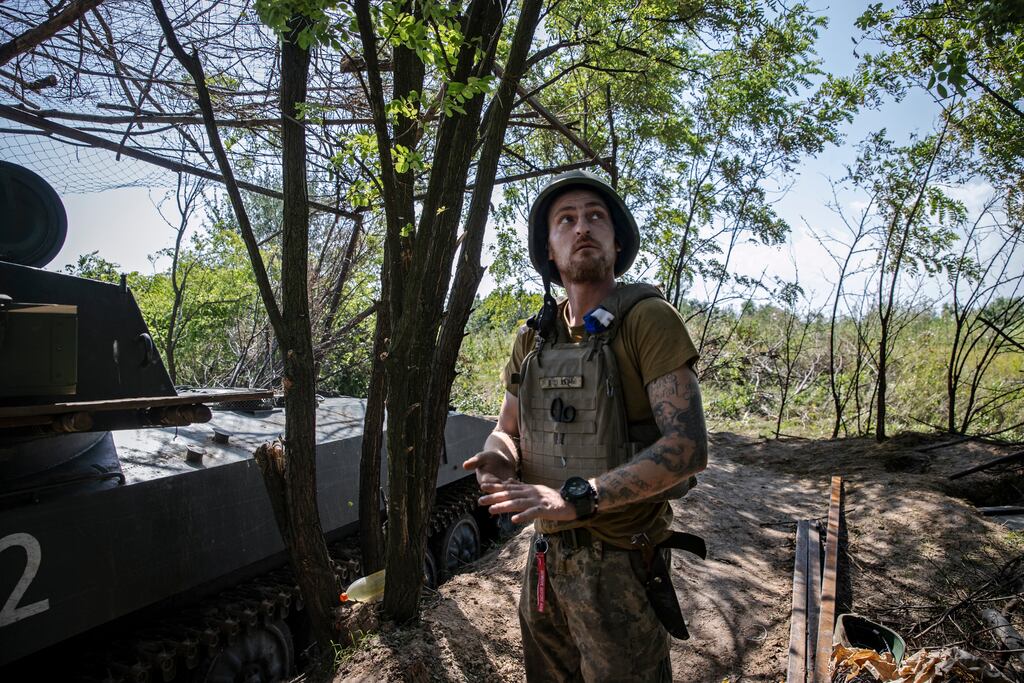A Ukrainian soldier at an artillery position near Chasiv Yar, Ukraine, last week . (Photo: Tyler Hicks/The New York Times)