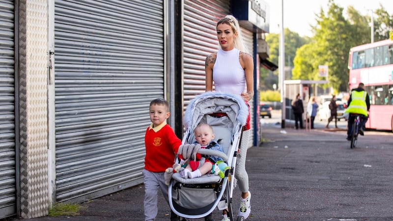 Alice-Lee Bunting with sons Darraigh Bunting (4) and Keaghan Tommy Bunting (8 months). Photograph: Liam McBurney/PA Wire