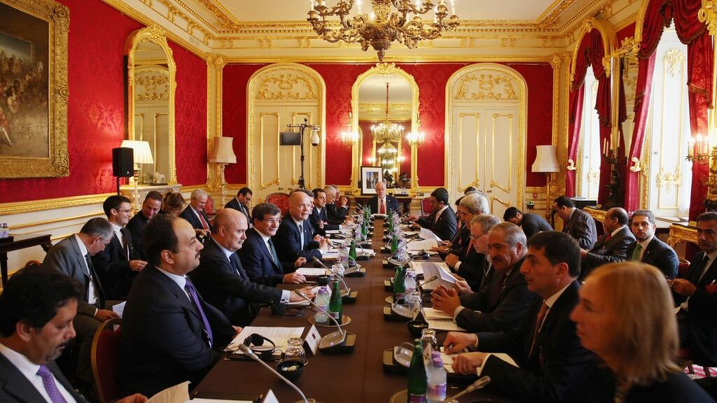 Foreign ministers conduct a meeting of the ‘London 11’, from the Friends of Syria Core Group, in Lancaster House, London. Photograph: Oli Scarff/WPA Pool/Getty Images