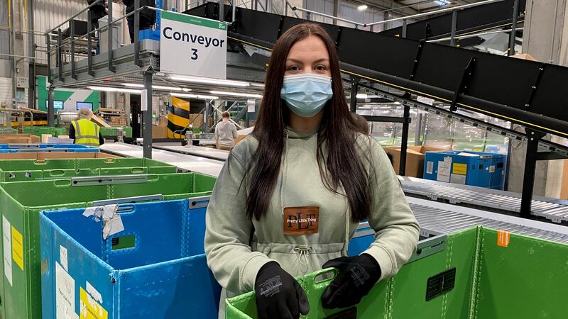 Helen Power, a postal sorter at An Post’s parcel hub in Dublin 12. Photograph: Bryan O’Brien