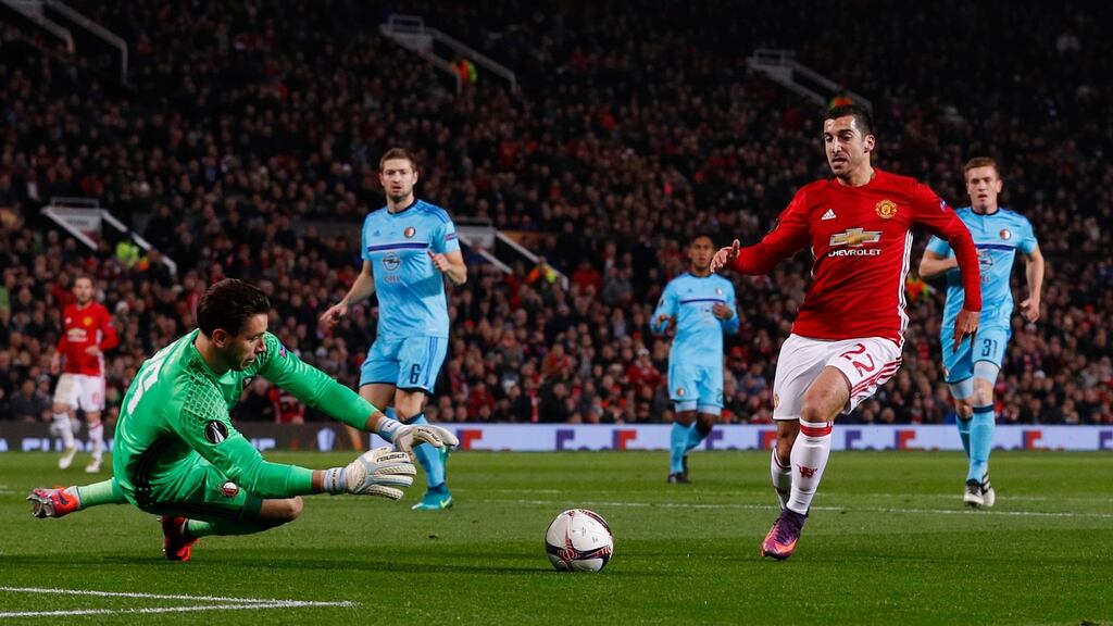 Henrikh Mkhitaryan impressed as Manchester United thrashed Feyenoord 4-0 at Old Trafford. Photograph: Reuters/Phil Noble