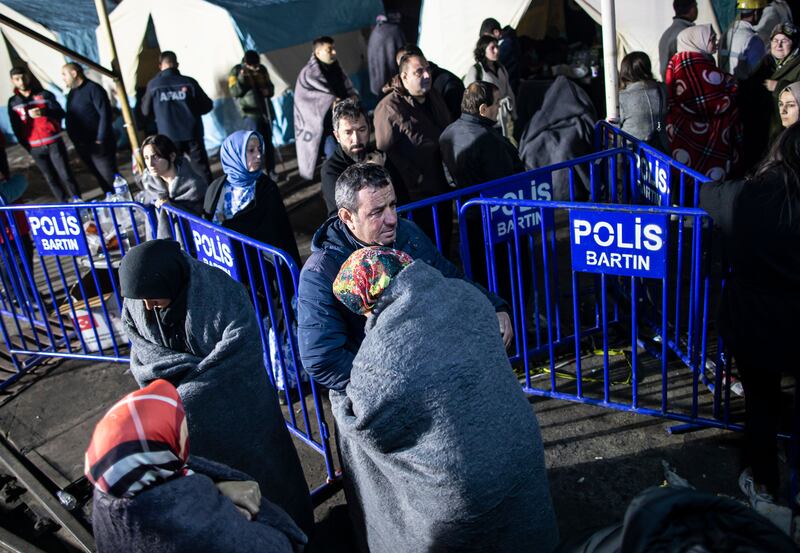 Relatives of miners react at the explosion site after a blast occurred at a coal mine in Bartin, Turkey on Saturday. Photograph: Erdem Sahin/EPA