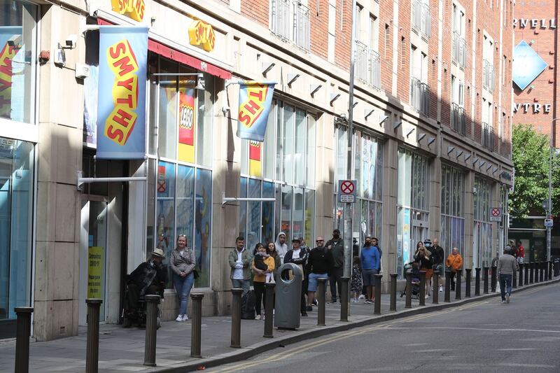 Shopping reopens: queueing at Smyths on Jervis Street. Photograph: Nick Bradshaw