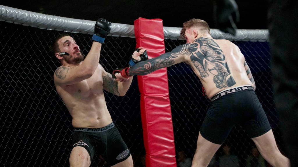 Portuguese MMA fighter João Carvalho during his fight with Charlie Ward in Dublin last year. Carvalho died due to blunt force trauma to the head he sustained in the fight. Photograph: Dave Fogarty