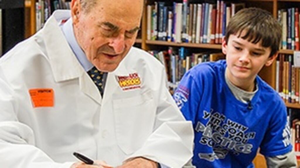 Dr Henry Heimlich, who saved a woman from choking employing the Heimlich manoeuvre, which he invented.