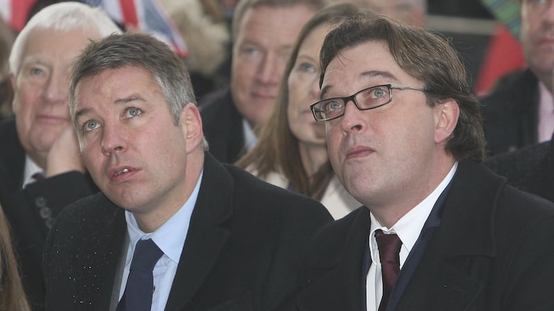 Darren and Jason Ferguson attend the unveiling of a statue to their father at Old Trafford in November 2012. Photograph: John Peters/Manchester United via Getty Images