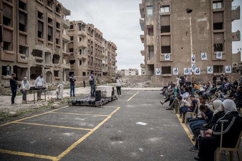 An event organised by civilians in Yarmouk Camp, Damascus, last Friday. Photograph: Sally Hayden