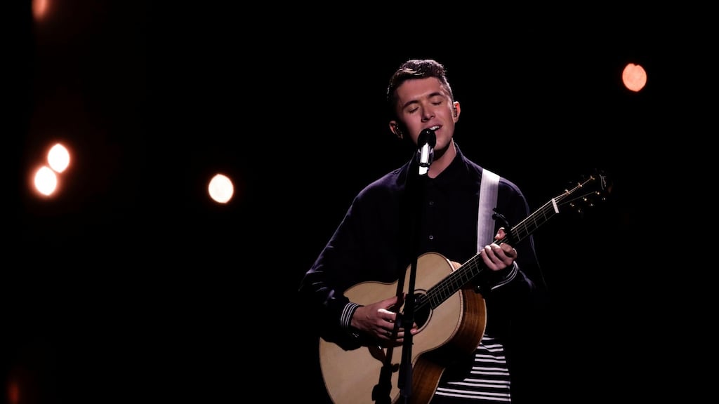 Ireland’s Ryan O’Shaughnessy, 25-year-old singer-songwriter from Skerries, performs ‘Together’ at the Altice Arena hall in Lisbon. Photograph: Reuters/Rafael Marchante