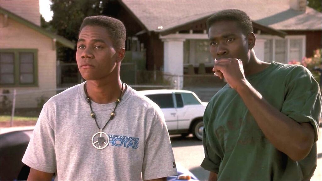 Urban survivors: Cuba Gooding Jr and Morris Chestnut in “Boyz N the Hood”.