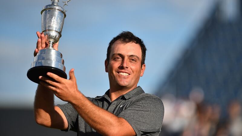 Francesco Molinari with the Claret Jug after his victory at Carnoustie. Photograph: Glyn Kirk/AFP/Getty