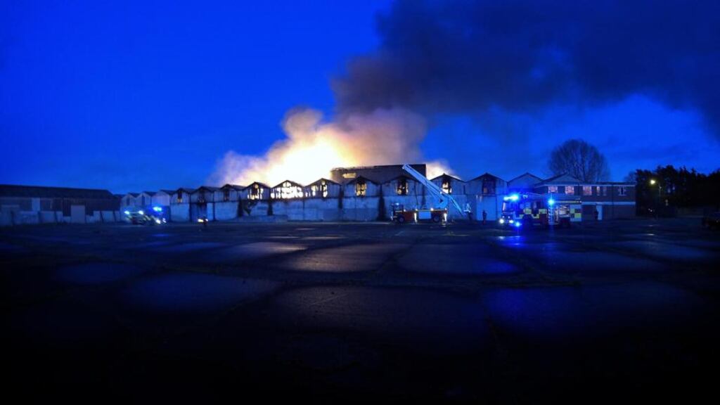 The scene at a disused factory on the Cannery road in Carlow town on Saturday night. Photograph: Dermot O’Brien