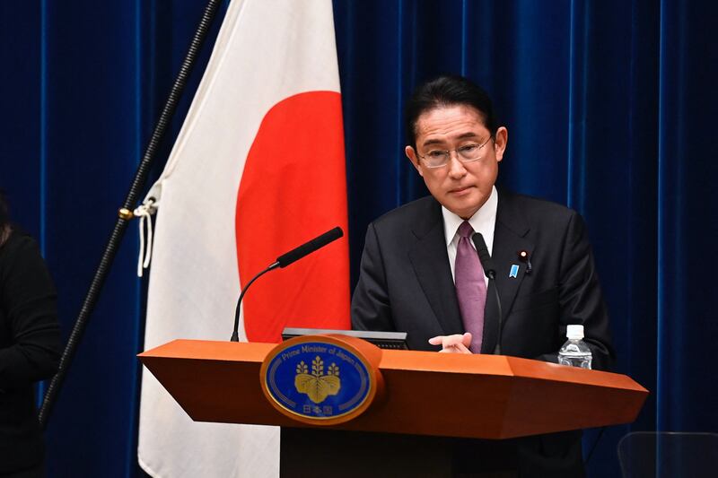 Japans prime minister Fumio Kishida gives a press conference in Tokyo on December 16th in which he announced a dramatic hike in military spending. Photograph: David Mareuil/AFP via Getty Images