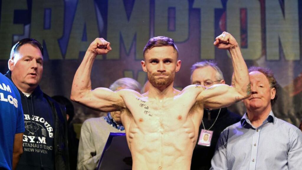Carl Frampton at the weigh-in at the Europa Hotel for the fight with Chris Avalos. Photograph: Jonathan Porter/Inpho