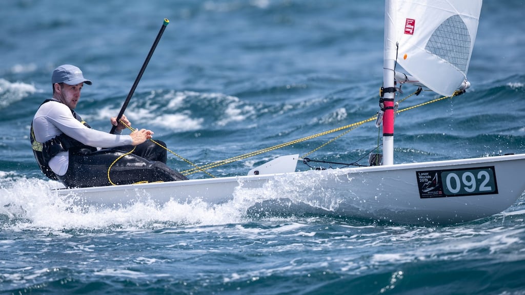 Ireland’s Finn Lynch in the Laser World Championship in Sakaiminato, Japan. Photograph: Junichi hirai/Bulkhead