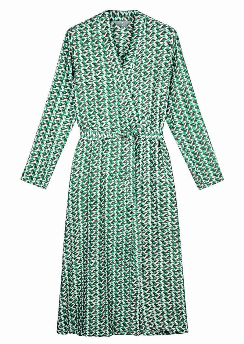 Mulberry silk robe in teal/grey, theethicalsilkco.com, €180.