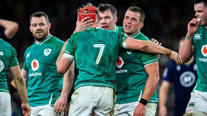 Josh Van Der Flier, CJ Stander and Peter O’Mahony form Ireland’s backrow against Wales. Photograph: Gary Carr/Inpho