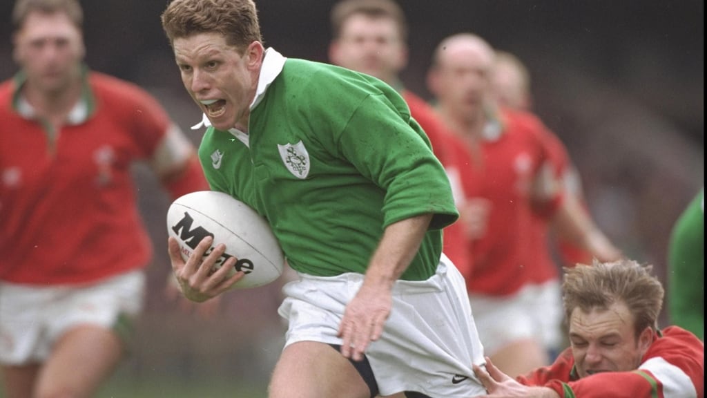 Brendan Mullin playing against Wales in Cardiff in March, 1995. Mullin has been found guilty of stealing hundreds of thousands of euro from Bank of Ireland Private Bank when he was its managing director a decade ago. Photograph: Clive Mason/Allsport
