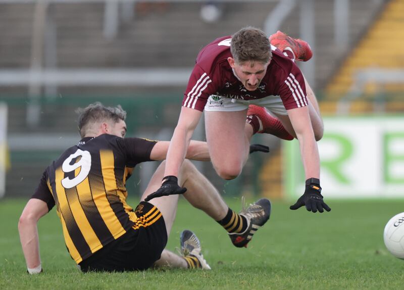 Boyle's Cathal Feely with Strokestown's Cathal Compton during the Roscommon SFC final at Dr Hyde Park. Photograph: John McVitty/Inpho